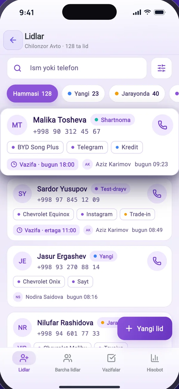 Carsale Dealer ilovasi ekrani